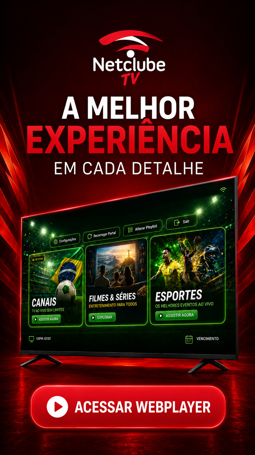 NetClubeTV Web Player — canais, filmes e séries direto no navegador